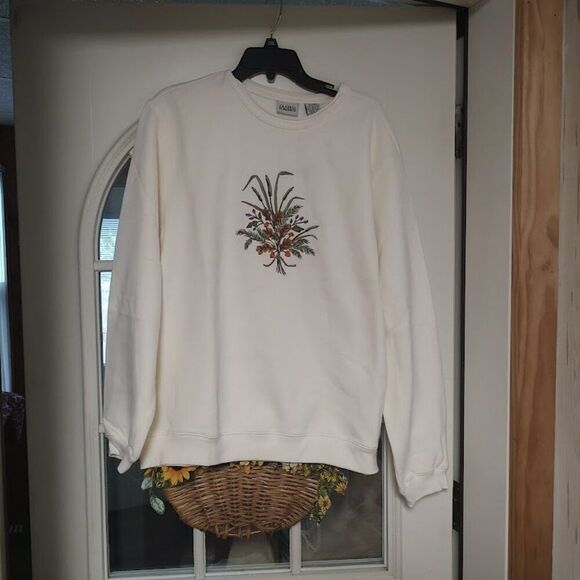 New Classic Elements Cream Bouquet Sweatshirt Top Size Women's XL 18 - Picture 1 of 2